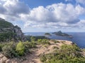 View on the island Sa dragonera covered with green forest surrounded by Mediterranean sea water, Mallorca, Balearic Islands, Spain Royalty Free Stock Photo