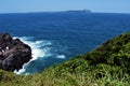 View at the island of Udo from Seongsan Ilchulbong tuff cone in Jeju, Korea Royalty Free Stock Photo