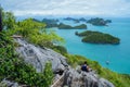 View of Islands and cloudy sky from viewpoint of Mu Ko Ang Thong National Marine Park near Ko Samui in Gulf of Thailand Royalty Free Stock Photo