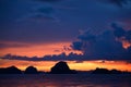 The view of the islands and the sea before dusk, the twilight sky is cloudy, looks scary