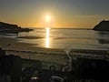 A view of the Isle of man showing Port Erin and the coat line and a sunset Royalty Free Stock Photo