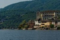 View on the isle of San Giulio, point of interest of Orta's Lake in Italia Royalty Free Stock Photo