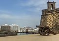 A view of the Islet of the English, the Castle of Saint Gabriel and the shoreline of Arrecife, Lanzarote