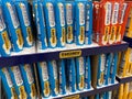 View on isolated Thomy sauces tubes in shelf of german supermarket