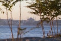 View of Istanbul, Hagia Sophia mosque and Bosphorus from asian side of Istanbul