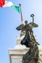 View of Italian national flag in front of Altare della Patria Royalty Free Stock Photo