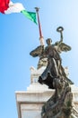 View of Italian national flag in front of Altare della Patria Royalty Free Stock Photo