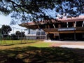 the view of the ITS futsal sports building from the front looks beautiful decorated with shady trees