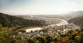 View from Iwakuni Castle, Kintai-Kyo Bridge cross over Nishiki River Royalty Free Stock Photo