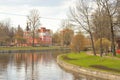 View Izhora River in center of Kolpino town.