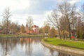 View Izhora River in center of Kolpino town.