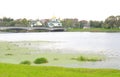 View Izhora River in center of Kolpino town.