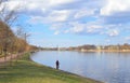 View Izhora River in center of Kolpino town.