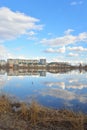 View Izhora River in center of Kolpino town.