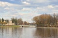 View Izhora River in center of Kolpino town.