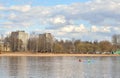 View Izhora River in center of Kolpino town.