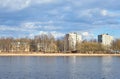 View Izhora River in center of Kolpino town.