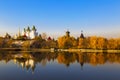 View of Izmailovo Kremlin and Silver-Grape pond in autumn, Moscow,
