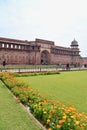 View of Jahangir Palace with Flowers in Agra Fort, Agra City Royalty Free Stock Photo