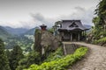 View of japanese buddhist temple in Yamadera with beautiful land Royalty Free Stock Photo