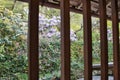 A View Of The Japanese Garden Through The Window Frame. Kyoto Japan