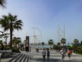 View of JBR beach with the Ain Dubai ferris wheel in Bluewaters island, a new future tourist attraction in Dubai