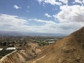 View of Jericho and Dead Sea from Mount of Temptation in Palestine during Rain in April. Royalty Free Stock Photo