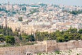View of Jerusalem old city and old wall from the Mount of Olives, Israel Royalty Free Stock Photo