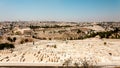 View of Jerusalem old city, Temple Mount and the ancient Jewish cemetery from the Mount of Olives, Israel Royalty Free Stock Photo