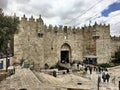 A view of the Jerusalem Walls and the Damascas Gate Royalty Free Stock Photo