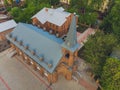 View of Jesus Evangelical Lutheran church that is located in the city center. view from quadcopter. Royalty Free Stock Photo