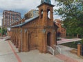 View of Jesus Evangelical Lutheran church that is located in the city center. view from quadcopter. Royalty Free Stock Photo