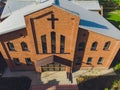 View of Jesus Evangelical Lutheran church that is located in the city center. view from quadcopter. Royalty Free Stock Photo