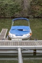 View of a jet boat on the Pinhao city marina with Douro river on background