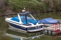 View of a jet boats on the Pinhao city marina with Douro river on background