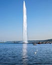 View of Jet Deau fountain or water Jet fountain, harbor and Geneva Lake Royalty Free Stock Photo