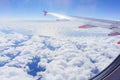 View from a jet plane window high on the blue skies Royalty Free Stock Photo