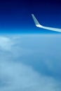 View of jet plane wing on the background of clouds Royalty Free Stock Photo