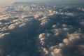 View of jet plane wing with cloud patterns Royalty Free Stock Photo