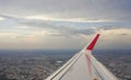 View of jet plane wing Royalty Free Stock Photo