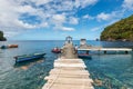 A view from a jetty out to sea at Wallilabou Anchorage at Wallilabou Bay, Saint Vincent and the Grenadines
