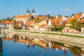 View at the hisorical Jewish quarter with Jihlava river in Trebic - Moravia,Czech republic