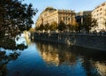 View from the Jirasek bridge across the Vltava river to the National Theater in Prague. Autumn in the center of the cap Royalty Free Stock Photo