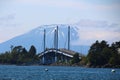View of the John O`Connell Bridge in Sitka with Mount Edgecumbe in the background, Alaska