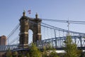 View of the John A Roebling suspension bridge in Cincinnati Ohio