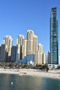 View of Jumeirah Beach Residences from Bluewaters Island in Dubai, UAE Royalty Free Stock Photo