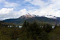 A view of Juneao Alaska wirh the mountain and the clouds, and landscape in the middle of spring Royalty Free Stock Photo