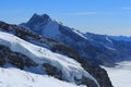 View from Jungfraujoch, Switzerland. Glacier with big crevasses Royalty Free Stock Photo