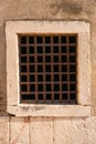 View of Juromenha castle with grid window in Alentejo, Portugal Royalty Free Stock Photo