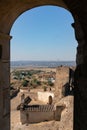 View of Juromenha castle window in Alentejo landscape Portugal Royalty Free Stock Photo